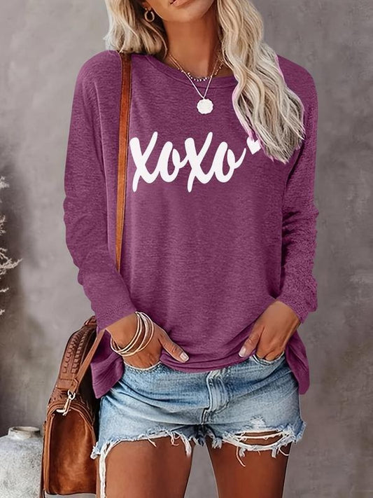 Women's Letter Print Round Neck Tee, Casual Long Sleeve Crew Neck T-shirt for Fall & Winter, Women's Top for Daily...