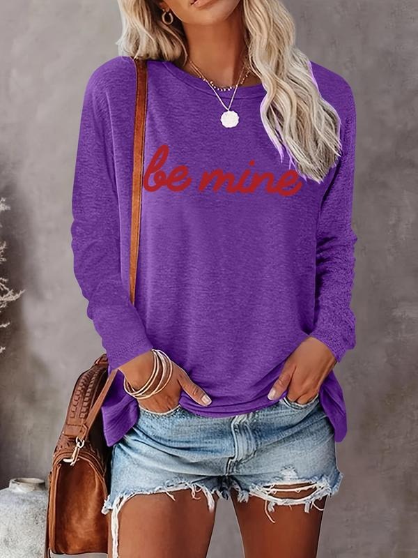 Women's Letter Print Round Neck Tee, Casual Long Sleeve Crew Neck T-shirt for Spring & Fall, Fashion Women's Top for...