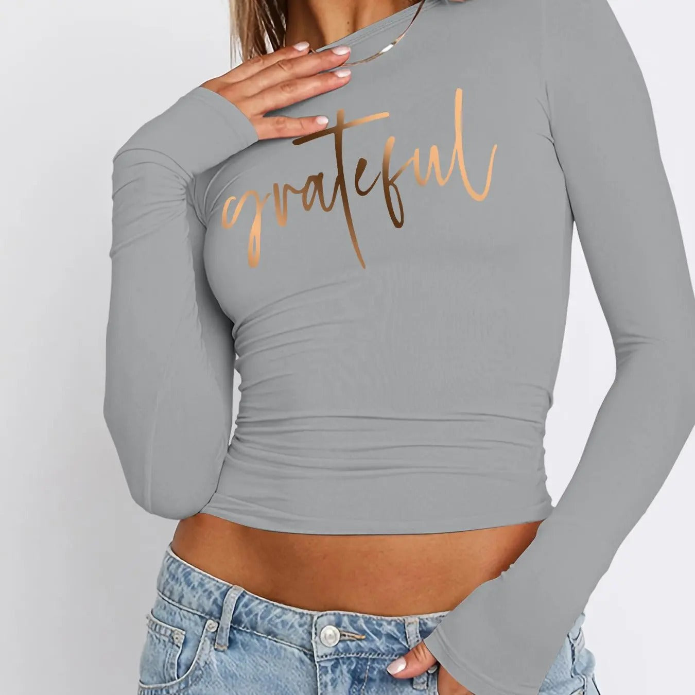 Women's Letter Print Round Neck Tee, Casual Long Sleeve Crew Neck T-shirt for Spring & Fall, Women's Top for Daily...