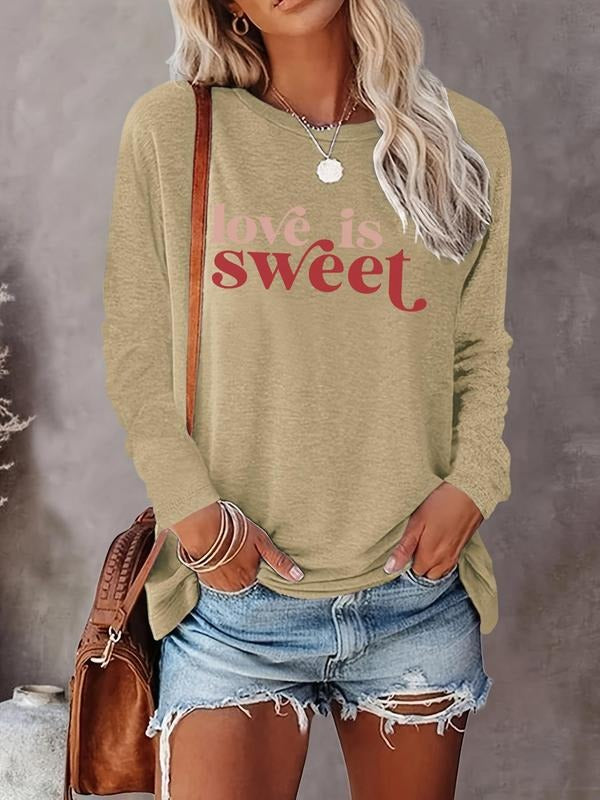 Women's Letter Print Round Neck Tee, Casual Long Sleeve Crew Neck Top for Fall & Winter, Women's Top for Daily...