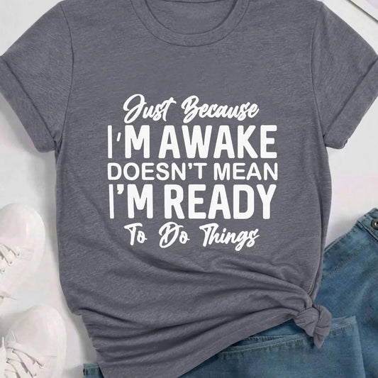 Women's Letter Print Round Neck Tee, Casual Short Sleeve Crew Neck T-Shirt for Daily Wear, Fashion Women's Top for All...