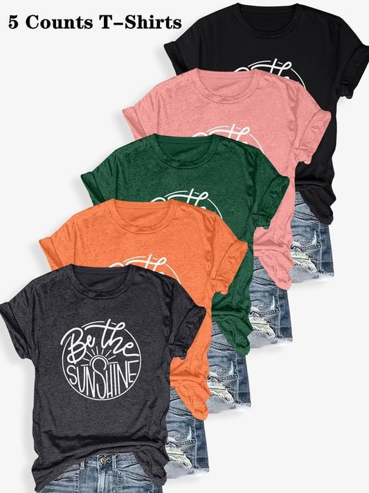 Women's Letter Print Round Neck Tee, Casual Short Sleeve Crew Neck T-shirt for Summer, Fashion Women's Top for Daily...