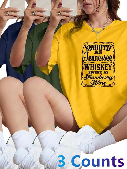 Women's Letter Print Round Neck Tee, Casual Short Sleeve T-shirt for Daily Wear, Ladies Clothes for All Seasons, Top...
