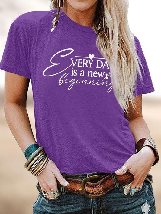 Women's Letter Print Round Neck Tee, Fashion Casual Crew Neck Short Sleeve T-shirt for Daily Holiday Vacation Outdoor...