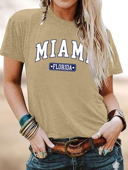 Women's Letter Print Round Neck Tee, Fashion Casual Crew Neck Short Sleeve T-shirt for Daily Holiday Vacation Outdoor...
