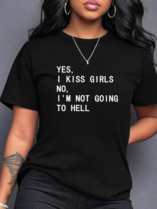 Women's Letter Print Round Neck Tee, Fashion Casual Crew Neck T-Shirt for Daily Holiday Vacation Outdoor Wear, Ladies...