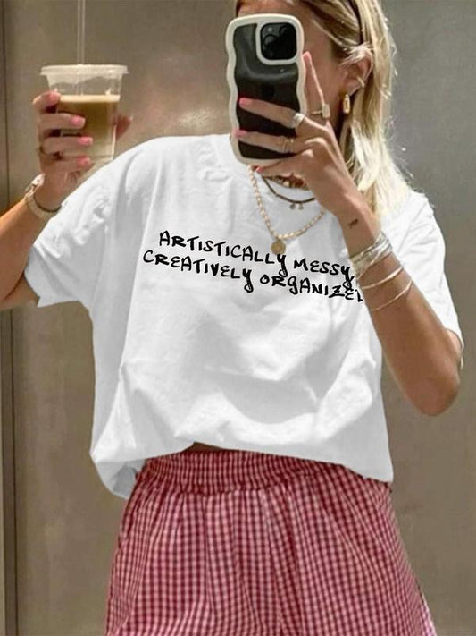 Women's Letter Print Round Neck Tee, Fashion Casual Crew Neck T-Shirt for Daily Holiday Vacation Outdoor Wear, Ladies...