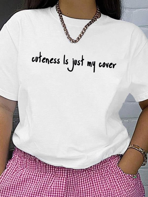Women's Letter Print Round Neck Tee, Fashion Casual Crew Neck T-Shirt for Daily Holiday Vacation Outdoor Wear, Ladies...