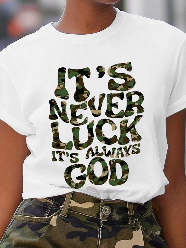 Women's Letter Print Round Neck Tee, Fashion Casual Crew Neck T-Shirt for Daily Holiday Vacation Outdoor Wear, Ladies...