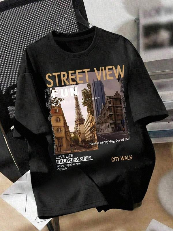 Women's Letter Print Round Neck Tee, Fashion Casual Crew Neck T-shirt for Daily Holiday Vacation Outdoor Wear, Ladies...