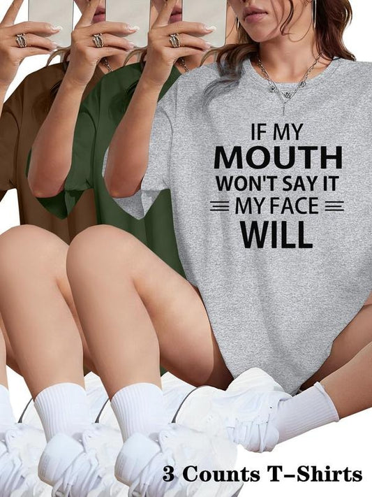 Women's Letter Print Round Neck Tee, Fashion Casual Crew Neck T-shirt for Daily Holiday Vacation Outdoor Wear, Ladies...