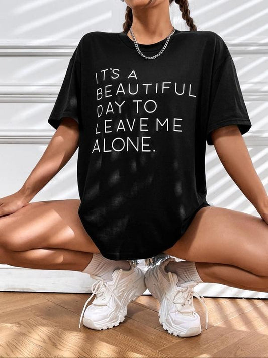 Women's Letter Print Round Neck Tee, Fashion Casual Drop Shoulder Short Sleeve T-shirt for Daily Wear, Ladies Summer...