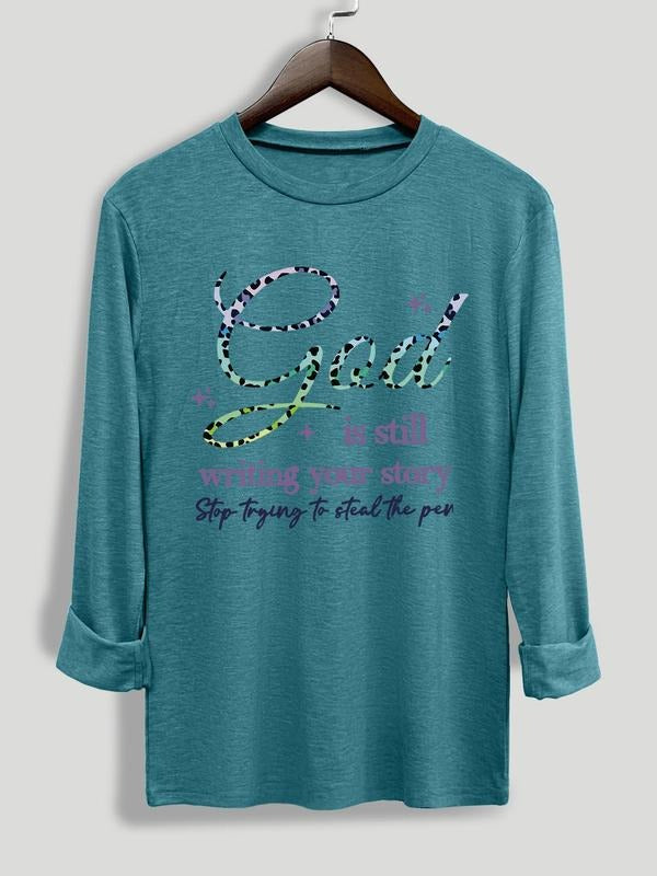 Women's Letter Print Round Neck Tee, Fashion Casual Long Sleeve T-shirt for Daily Outdoor Wear, Women's Top for Spring...