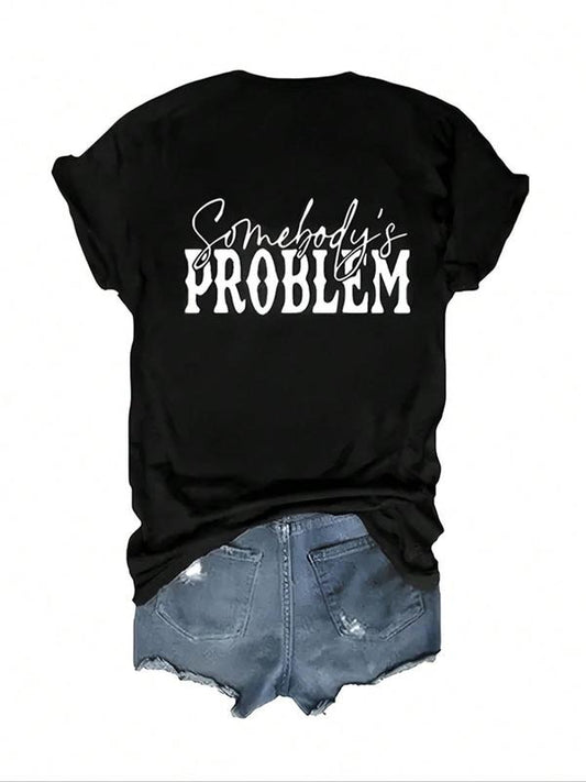 Women's Letter Print Round Neck Tee, Fashion Casual Short Sleeve T-shirt, Ladies Summer Clothes for Daily Wear,...