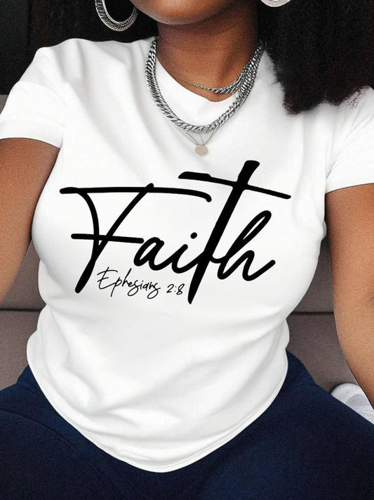 Women's Letter Print Round Neck Tee, Fashion Casual Short Sleeve T-shirt, Ladies Summer Clothes for Daily...