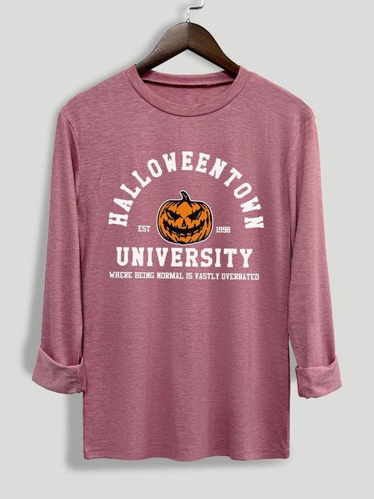 Women's Letter Print Round Neck Tee, Halloween Themed Fashion Casual Crew Neck Long Sleeve T-shirt for Daily Holiday...