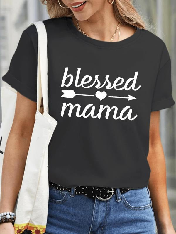 Women's Letter Print Round Neck Tee, Summer Clothes Women, Casual Short Sleeve Crew Neck Graphic T-Shirt for Summer,...