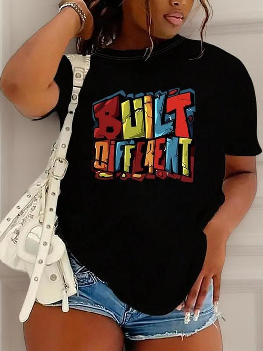 Women's Letter Print Round Neck Tee, Trendy Casual Short Sleeve Crew Neck T-shirt for Daily Wear, Ladies All Seasons...