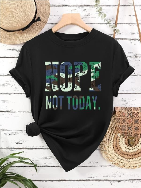 Women's Letter Print Round Neck Tee, Trendy Casual Short Sleeve Crew Neck T-shirt for Daily Wear, Ladies Clothes for All...