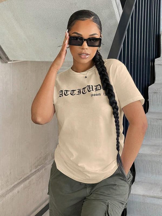 Women's Letter Print Round Neck Tee, Trendy Casual Short Sleeve T-shirt for Daily Wear, Ladies Outfit Hoodie, Sweatshirt