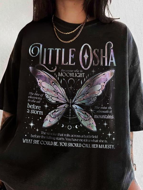 Women's Letter Print Round Neck Tee, Vintage Trendy Casual Butterfly Graphic Tee, Ladies Summer Tops Hoodie, Sweatshirt