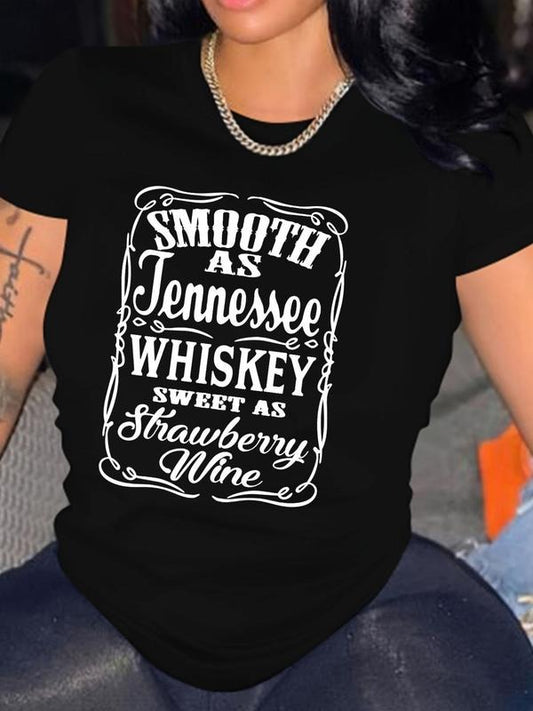 Women's Letter Print Round Neck Vintage Graphic Tee, Summer Clothes Women, Trendy Crew Neck Short Sleeve Black\White...