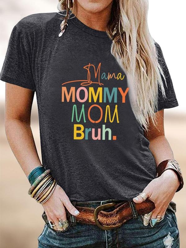 Women's Letter Print Short Sleeve T-shirt, Casual Round Neck Tee for Summer, Women's Top for Daily Wear, Womenswear...