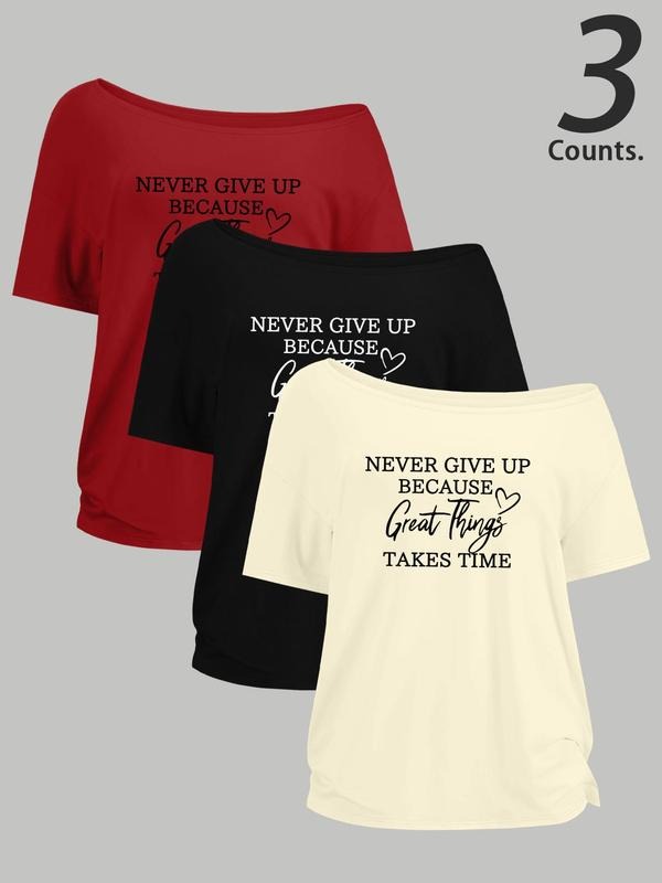 Women's Letter Print Tee, Casual Short Sleeve T-shirt for Daily Wear, Ladies Clothes for All Seasons, Top Hoodie, Sweatshirt