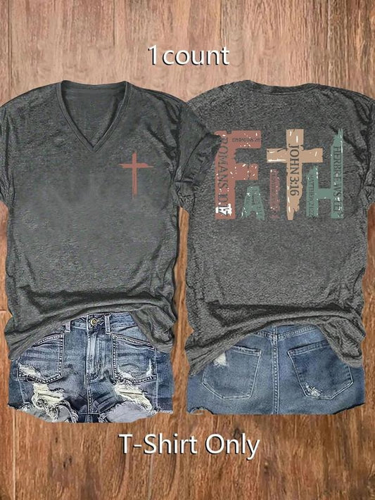 Women's Letter Print V Neck Tee, Casual Short Sleeve T-shirt for Summer, Ladies Clothes for Daily Wear, Top Hoodie,...