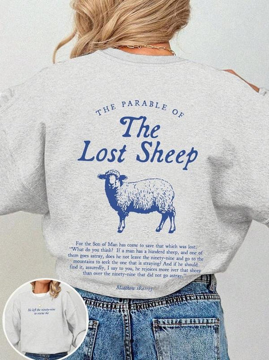 Women's Lost Sheep & Letter Print Crew Neck Sweatshirt, Casual Trendy Long Sleeve Pullover for Daily Wear, Ladies Clothes...