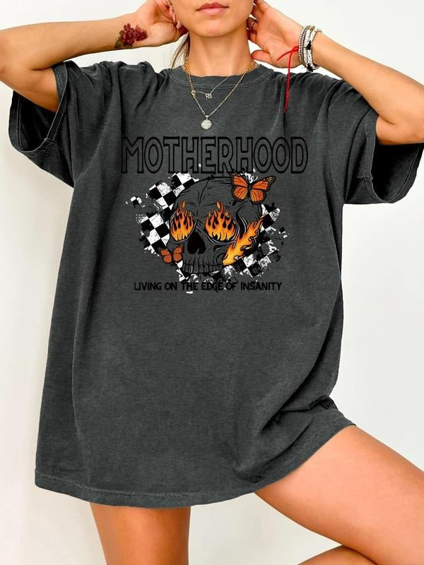 Women's Motherhood & Letter Print Round Neck Tee, Casual Short Sleeve Crew Neck T-shirt for Summer, Fashion Women's Top...