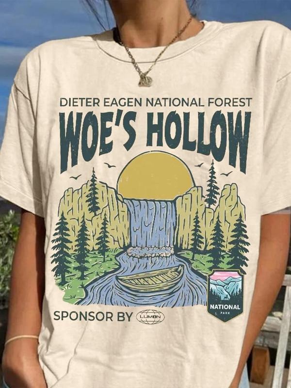 Women's National Forest Print Round Neck Tee, Trendy Casual Short Sleeve T-shirt for Daily Wear, Ladies Summer, Top...