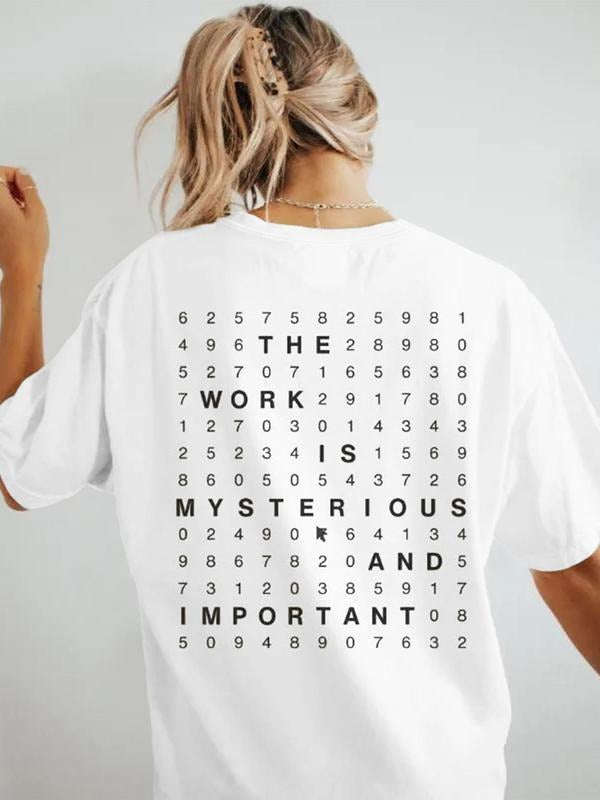Women's Number & Letter Print Round Neck Tee, Casual Short Sleeve Crew Neck T-Shirt for Daily Wear, Ladies Clothes for...