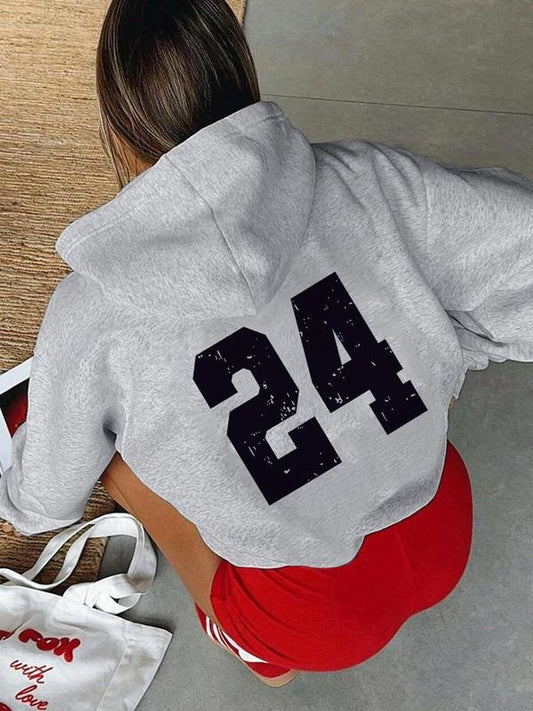 Women's Number Print Drop Shoulder Hoodie, Fashion Casual Drawstring Pocket Hooded Sweatshirt for Daily Holiday Wear,...