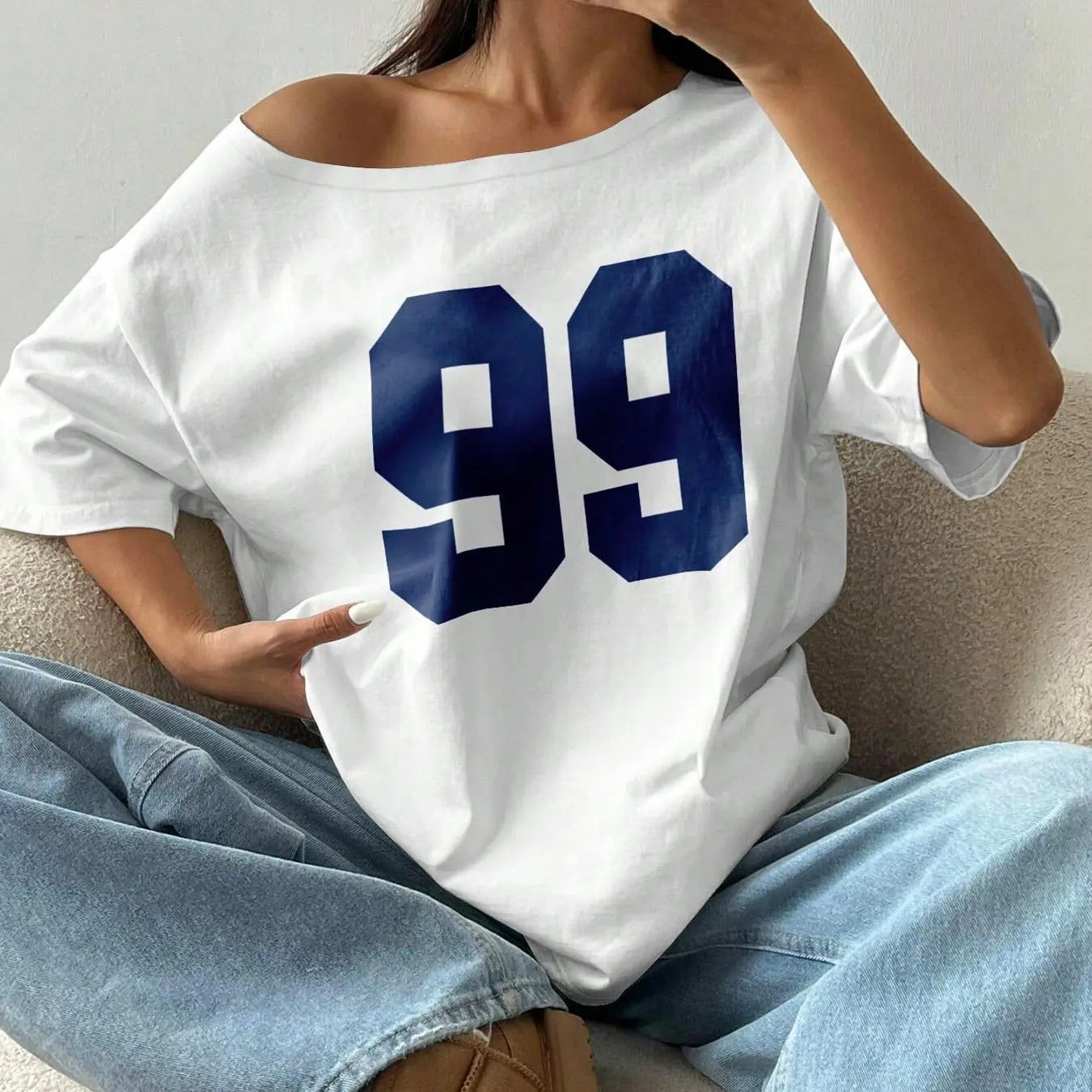 Women's Number Print Drop Shoulder Tee, Casual Half Sleeve Round Neck T-shirt for Daily Wear, Ladies Clothes for All...