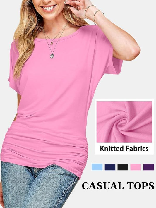 Women's Plain Curved Hem Tee, Casual Batwing Sleeve T-shirt for Daily Wear, Ladies Clothes for All Seasons, Top Hoodie,...