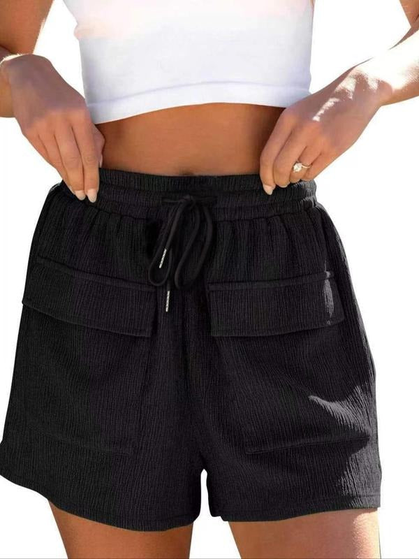 Women's Plain Drawstring Elastic Waist Track Shorts, Casual Pocket Design Shorts for Summer, Fashion Women's Bottoms for...