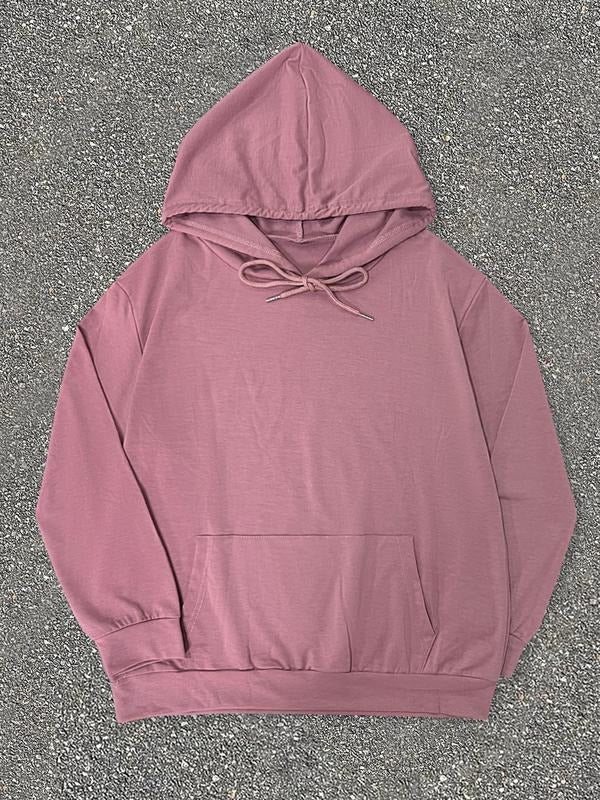 Women's Plain Drawstring Pocket Hoodie, Casual Long Sleeve Hooded Sweatshirt for Daily Wear, Women's Clothing for All...