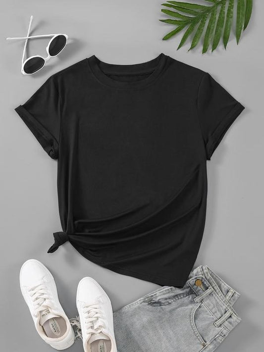 Women's Plain Round Neck Tee, Casual Basic Short Sleeve T-shirt for Summer, Ladies Clothes for Daily Wear Hoodie, Sweatshirt