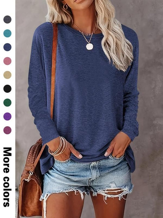 Women's Plain Round Neck Tee, Casual Long Sleeve Crew Neck T-shirt for Spring & Fall, Fashion Women's Top for Daily Wear...