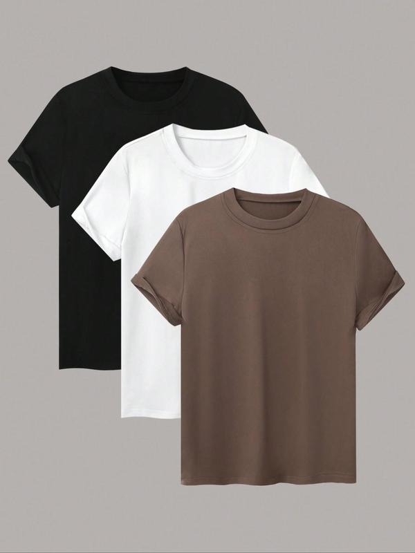 Women's Plain Round Neck Tee, Casual Short Sleeve Crew Neck T-Shirt for Summer, Ladies Clothes for Daily Wearstyle{n002}2...