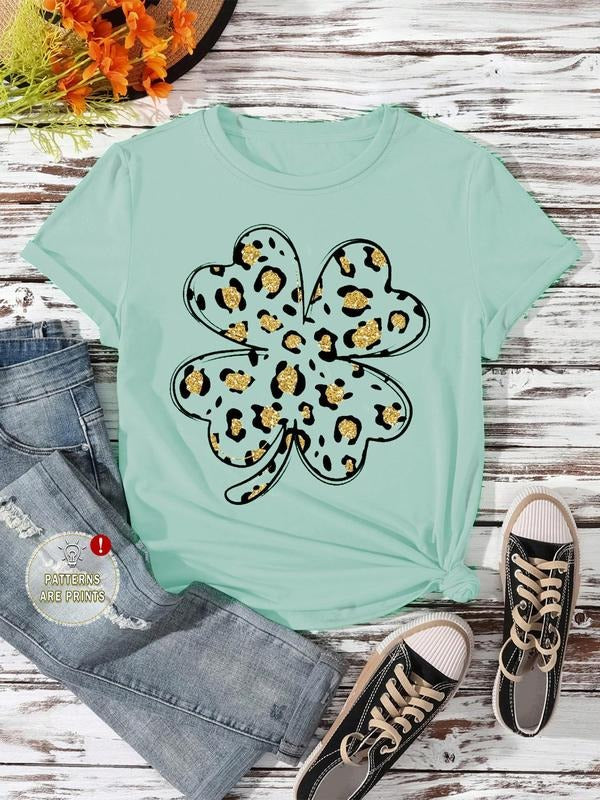 Women's Plants Print Round Neck Tee, Casual Short Sleeve T-shirt for Daily Wear, Ladies Summer Tops Hoodie, Sweatshirt