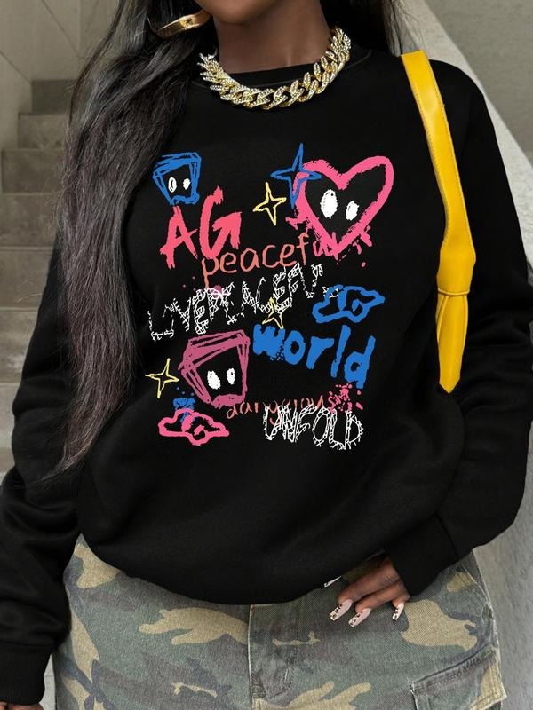 Women's Pop-Art Print Crew Neck Pullover, Fashion Casual Slight Stretch Sweatshirt for Daily Holiday Outdoor Wear, Ladies...