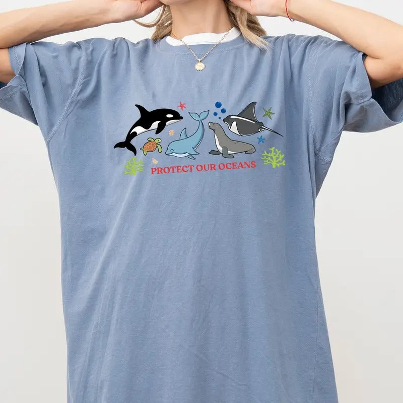 Women's Protect Our Oceans Shirt Comfort Colors, Respect The Local Wildlife Tee, Sea Animals Tshirt, Ocean Conservation...