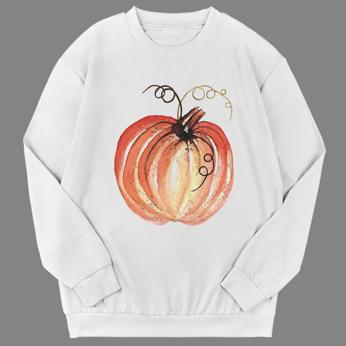 Women's Pumpkin Print Round Neck Sweatshirt, Casual Long Sleeve Crew Neck Pullover for Fall & Winter, Women's Clothes for...