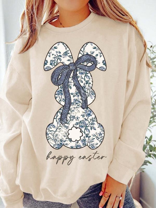 Women's Rabbit Print Crew Neck Sweatshirt, Casual Long Sleeve Pullover for Spring & Fall, Ladies Clothes for Daily Wear...