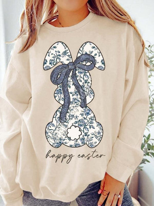 Women's Rabbit Print Crew Neck Sweatshirt, Casual Long Sleeve Pullover for Spring & Fall, Ladies Clothes for Daily Wear...