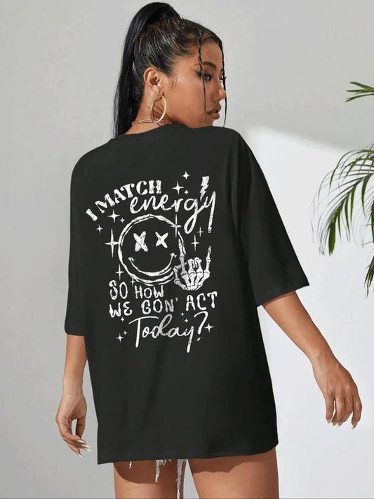Women's Round Neck Drop Shoulder Graphic Tee, Casual Crew Neck Short Sleeve T-Shirt for Daily Wear, Fashion Ladies...