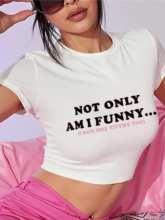 Women's Round Neck Graphic Crop Tee, Fashion Casual Crew Neck T-shirt for Daily Holiday Vacation Outdoor Wear, Ladies...