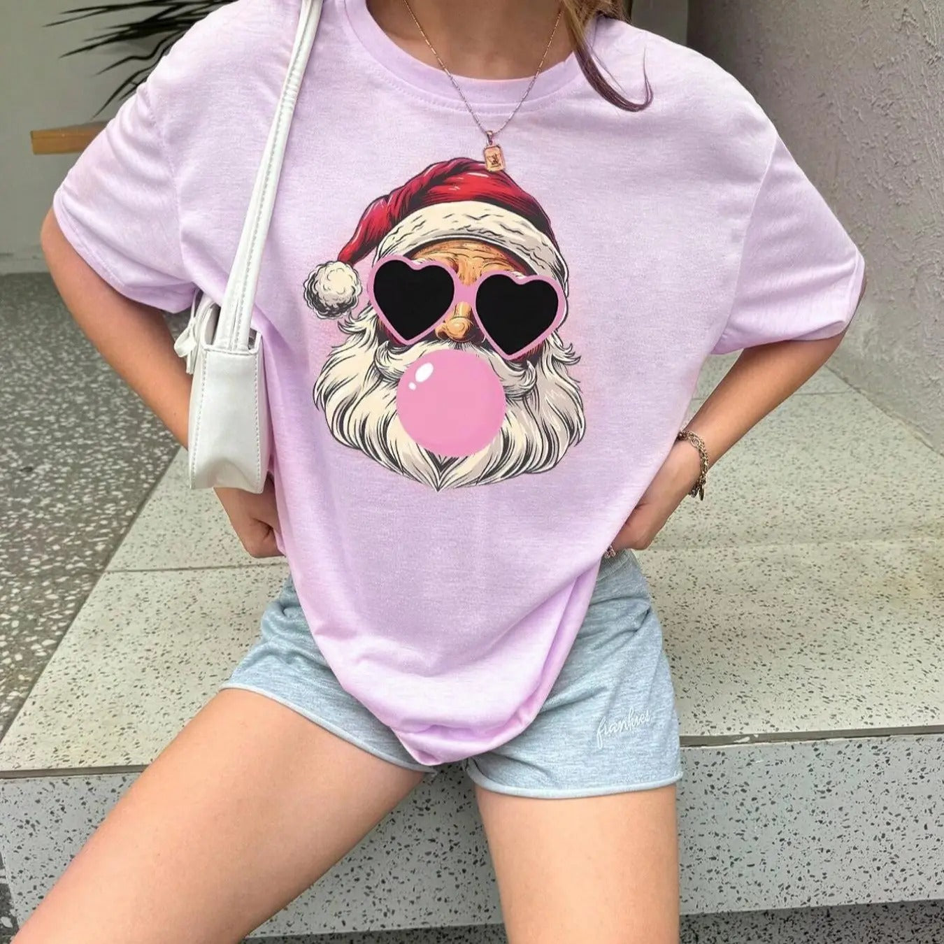 Women's Santa Claus Print Round Neck Graphic Tee, Fashion Casual Drop Shoulder Short Sleeve T-shirt for Daily Wear,...